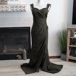 Elegant Olive Green Evening Gown